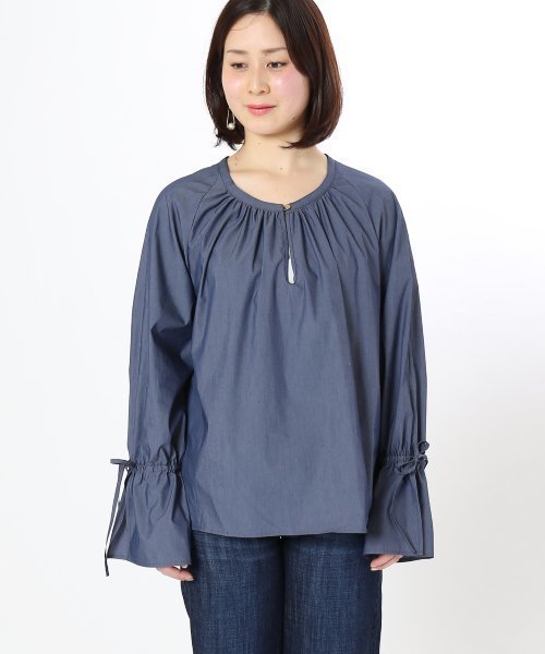 ivory court（アイボリーコート）の「タイプライターギャザーカフスブラウス◆（シャツ/ブラウス・レディース・ネイビー/イエロー/ピンク・FREE）」の7枚目の写真