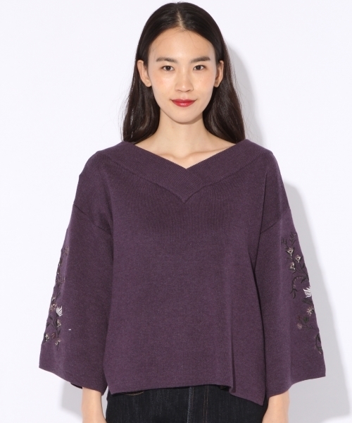 niko and...（ニコアンド）の「袖刺繍2WAYプルオーバー（ニット/セーター・レディース・パープル/ネイビー/オフホワイト/チャコール・MEDIUM/LARGE）」の12枚目の写真