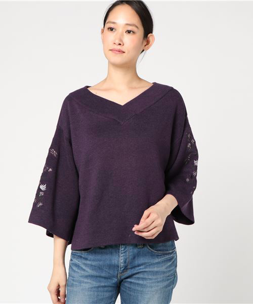 niko and...（ニコアンド）の「袖刺繍2WAYプルオーバー（ニット/セーター・レディース・パープル/ネイビー/オフホワイト/チャコール・MEDIUM/LARGE）」の8枚目の写真