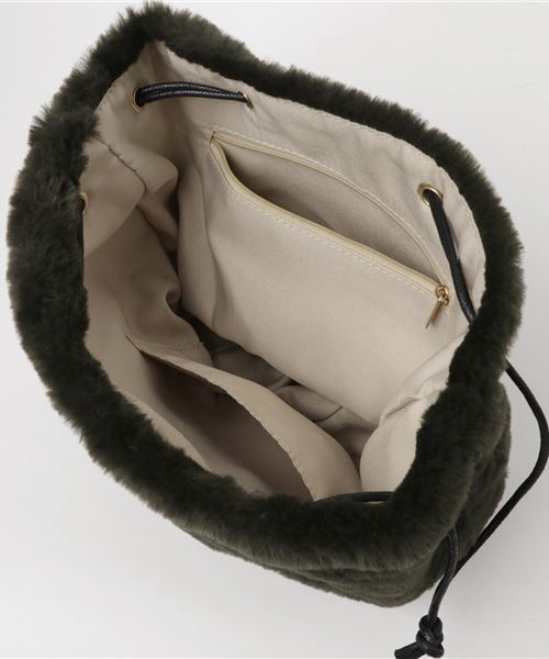 Beau're（ヴュレ）の「Beaure ビュレ フェイクファー 巾着バッグ M（ショルダーバッグ・レディース・グレー/グリーン/レオパード/ネイビー/ベージュ・FREE）」の8枚目の写真