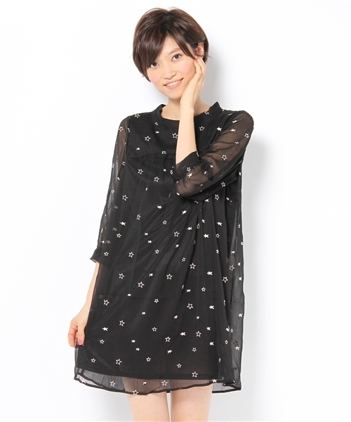CIAOPANIC（チャオパニック）の「星柄チュニック（ワンピース・レディース・ブラック/グリーン/ベージュ・FREE）」の7枚目の写真