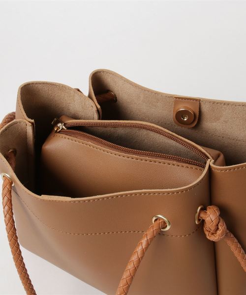 LIPSTAR（リップスター）の「ロープハンドル合皮バッグ（ハンドバッグ・レディース・ブラック/キャメル・M）」の6枚目の写真