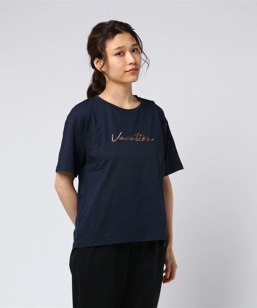 PICCIN(ピッチン)の「ロゴビーズ刺繍Tシャツ(Tシャツ/カットソー・レディース・ネイビー/オフホワイト/ピンク・MEDIUM)」の7枚目の写真
