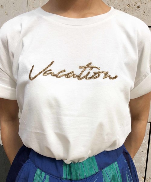 PICCIN(ピッチン)の「ロゴビーズ刺繍Tシャツ(Tシャツ/カットソー・レディース・ネイビー/オフホワイト/ピンク・MEDIUM)」の10枚目の写真
