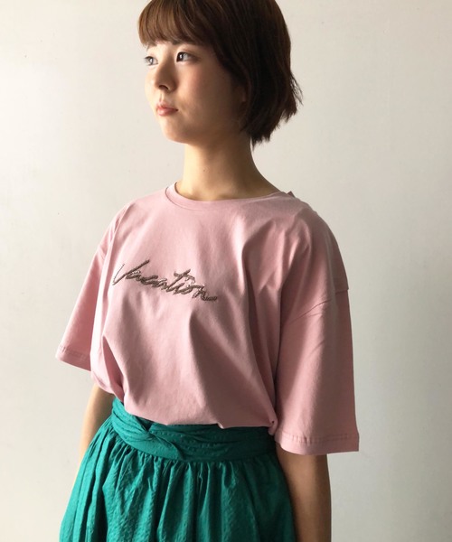 PICCIN(ピッチン)の「ロゴビーズ刺繍Tシャツ(Tシャツ/カットソー・レディース・ネイビー/オフホワイト/ピンク・MEDIUM)」の13枚目の写真