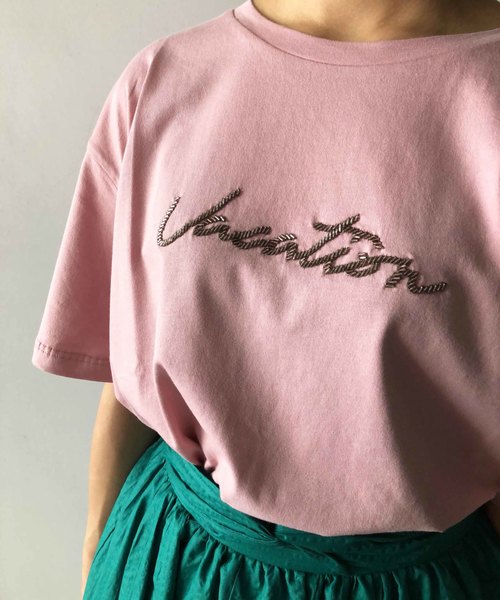 PICCIN(ピッチン)の「ロゴビーズ刺繍Tシャツ(Tシャツ/カットソー・レディース・ネイビー/オフホワイト/ピンク・MEDIUM)」の14枚目の写真