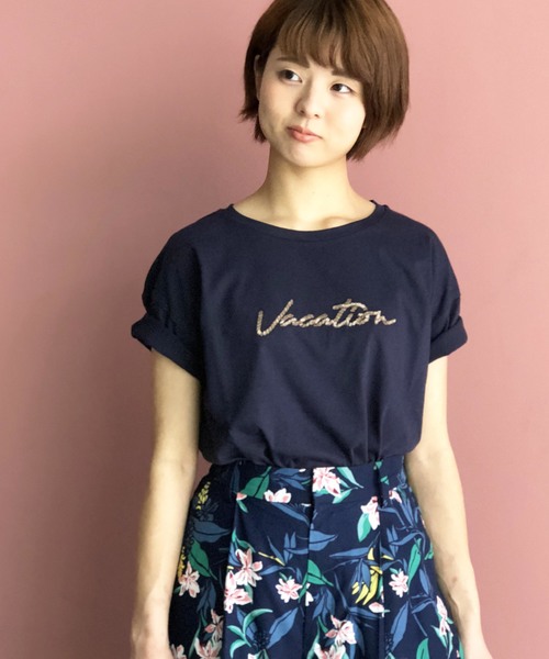 PICCIN(ピッチン)の「ロゴビーズ刺繍Tシャツ(Tシャツ/カットソー・レディース・ネイビー/オフホワイト/ピンク・MEDIUM)」の17枚目の写真