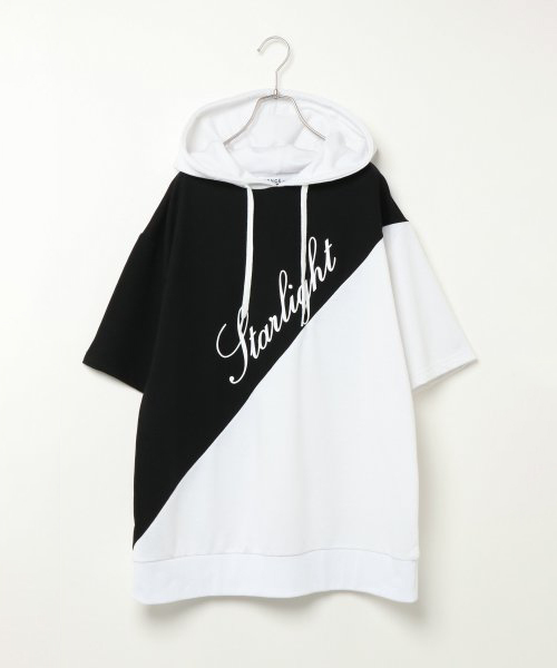 VENCEEXCHANGE（ヴァンスエクスチェンジ）の「ミニ裏毛斜め切り替え半袖パーカー（パーカー・メンズ・ホワイト/ブラック/レッド・M/L）」の2枚目の写真