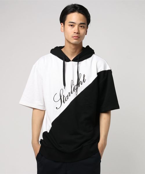 VENCEEXCHANGE（ヴァンスエクスチェンジ）の「ミニ裏毛斜め切り替え半袖パーカー（パーカー・メンズ・ホワイト/ブラック/レッド・M/L）」の7枚目の写真