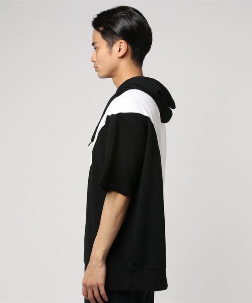 VENCEEXCHANGE（ヴァンスエクスチェンジ）の「ミニ裏毛斜め切り替え半袖パーカー（パーカー・メンズ・ホワイト/ブラック/レッド・M/L）」の6枚目の写真