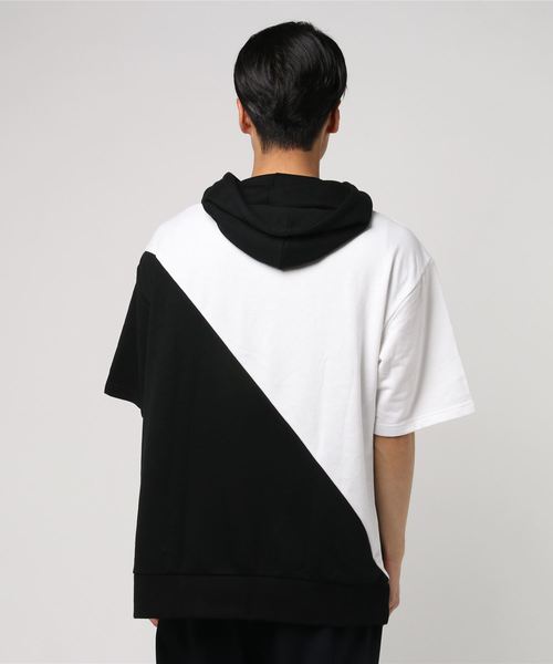 VENCEEXCHANGE（ヴァンスエクスチェンジ）の「ミニ裏毛斜め切り替え半袖パーカー（パーカー・メンズ・ホワイト/ブラック/レッド・M/L）」の8枚目の写真