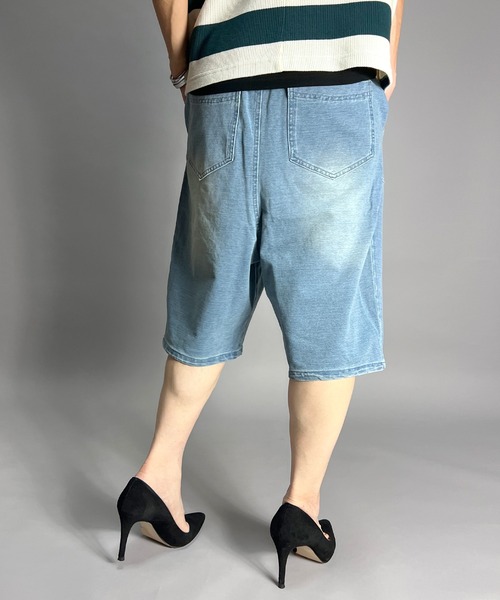 BEATJIVE(ビートジャイブ)の「カットデニム スウェットデニム サルエルパンツ ハーフパンツ ガウチョパンツ レディース(デニムパンツ・レディース・サックスブルー/インディゴブルー/ネイビー/ブラック系その他2/ブラック系その他・2/3)」の17枚目の写真