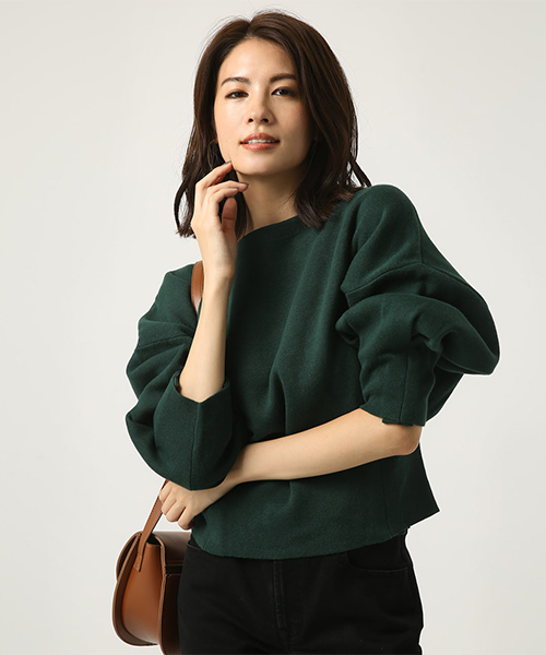 AZUL by moussy（アズールバイマウジー）の「タックスリーブスウェッタープルオーバー（ニット/セーター・レディース・ブラック/ダークグリーン/杢グレー・SMALL/MEDIUM）」の3枚目の写真