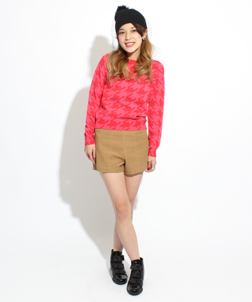 Ray BEAMS(レイビームス)の「Ray BEAMS / 千鳥プリント クルーネックニット(ニット/セーター・レディース・ホワイト×ブラック/レッド系その他・ONE SIZE)」の10枚目の写真