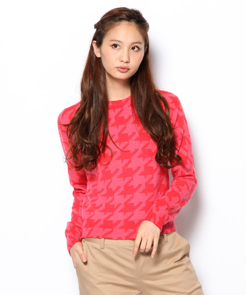 Ray BEAMS(レイビームス)の「Ray BEAMS / 千鳥プリント クルーネックニット(ニット/セーター・レディース・ホワイト×ブラック/レッド系その他・ONE SIZE)」の11枚目の写真