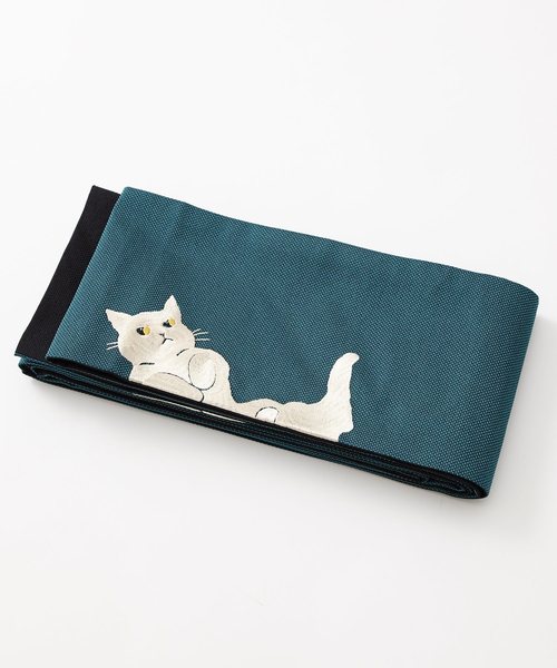 ふりふ(フリフ)の「半巾帯「ごろん猫」(和装小物)」|ターコイズブルー