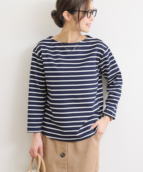 andme(アンドミー)の「ポンチ長袖ボートネックトップス(Tシャツ/カットソー・レディース・ブラック/オフホワイト/ライトベージュ/ネイビー/グレー系その他/ホワイト×ブラック/ベージュ系その他/ラベンダー/パープル系その他/ピンク/ホワイト系その他・M/L)」の8枚目の写真