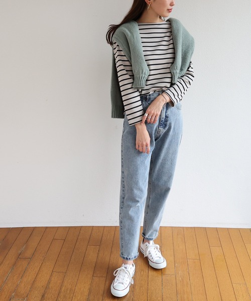 andme(アンドミー)の「ポンチ長袖ボートネックトップス(Tシャツ/カットソー・レディース・ブラック/オフホワイト/ライトベージュ/ネイビー/グレー系その他/ホワイト×ブラック/ベージュ系その他/ラベンダー/パープル系その他/ピンク/ホワイト系その他・M/L)」の17枚目の写真