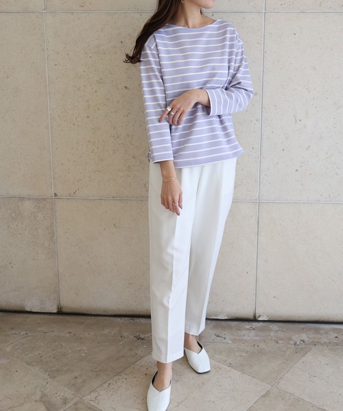 andme(アンドミー)の「ポンチ長袖ボートネックトップス(Tシャツ/カットソー・レディース・ブラック/オフホワイト/ライトベージュ/ネイビー/グレー系その他/ホワイト×ブラック/ベージュ系その他/ラベンダー/パープル系その他/ピンク/ホワイト系その他・M/L)」の19枚目の写真