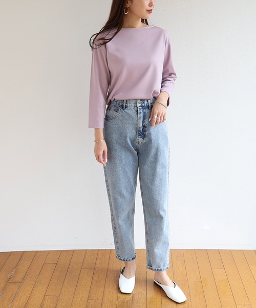 andme(アンドミー)の「ポンチ長袖ボートネックトップス(Tシャツ/カットソー・レディース・ブラック/オフホワイト/ライトベージュ/ネイビー/グレー系その他/ホワイト×ブラック/ベージュ系その他/ラベンダー/パープル系その他/ピンク/ホワイト系その他・M/L)」の13枚目の写真