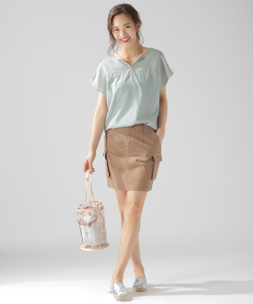 BAYFLOW(ベイフロー)の「ベイカーミニスカート(スカート・レディース・カーキ/ブラウン/ホワイト・SMALL/MEDIUM)」の13枚目の写真