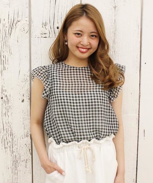 Chico（チコ）の「チェックフリルSH（シャツ/ブラウス・レディース・ホワイト/ホワイト×ブラック/ホワイト×ブルー・FREE）」の4枚目の写真