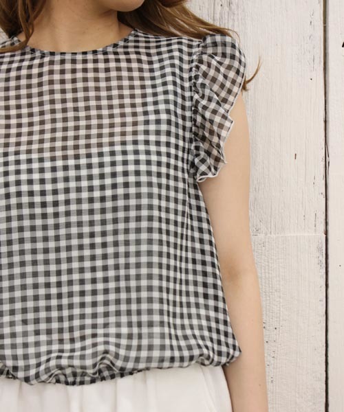 Chico（チコ）の「チェックフリルSH（シャツ/ブラウス・レディース・ホワイト/ホワイト×ブラック/ホワイト×ブルー・FREE）」の7枚目の写真