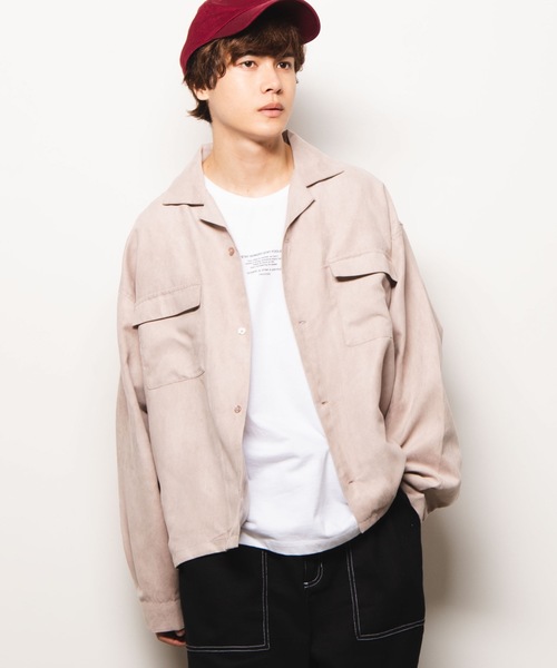 WEGO（ウィゴー）の「WEGO/フェイクスエードオープンカラーシャツ（シャツ/ブラウス・メンズ・ベージュ/ワイン/ライトピンク/ダークグリーン・MEDIUM/LARGE）」の3枚目の写真