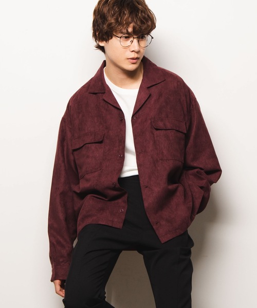 WEGO（ウィゴー）の「WEGO/フェイクスエードオープンカラーシャツ（シャツ/ブラウス・メンズ・ベージュ/ワイン/ライトピンク/ダークグリーン・MEDIUM/LARGE）」の4枚目の写真