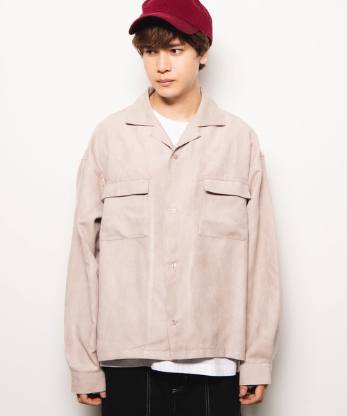 WEGO（ウィゴー）の「WEGO/フェイクスエードオープンカラーシャツ（シャツ/ブラウス・メンズ・ベージュ/ワイン/ライトピンク/ダークグリーン・MEDIUM/LARGE）」の9枚目の写真