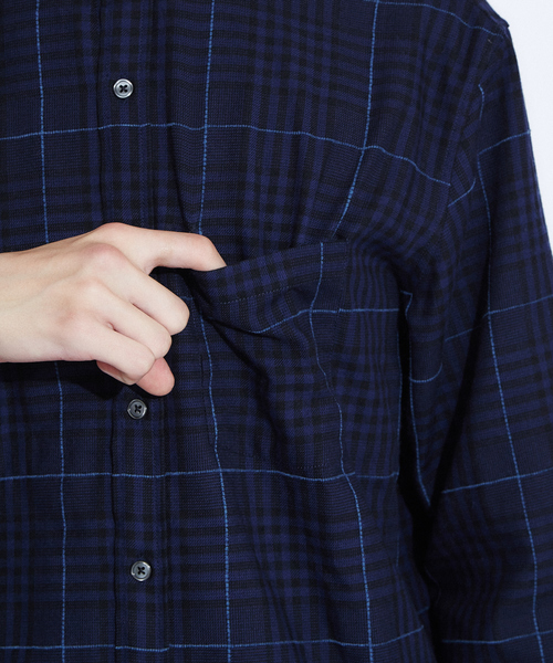 ABAHOUSE GRAY(アバハウスグレイ)の「※モールチェックバンドカラーシャツ(シャツ/ブラウス・メンズ・ベージュ/ネイビー・46/48/50)」の12枚目の写真