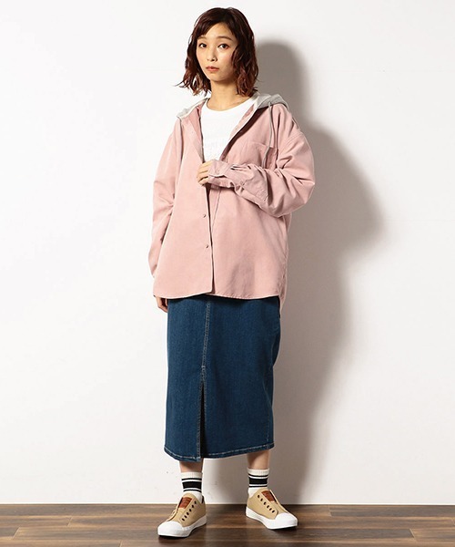 Purple&Yellow（パープルアンドイエロー）の「裏毛フード　シャツ（シャツ/ブラウス・メンズ・ホワイト/ベージュ/ピンク・LARGE/SMALL/MEDIUM）」の5枚目の写真