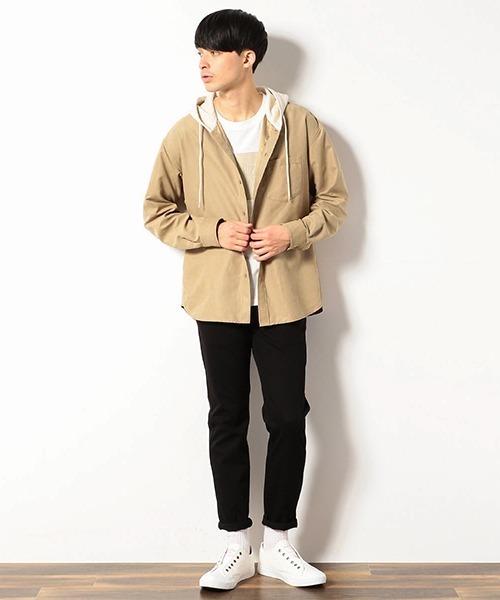 Purple&Yellow（パープルアンドイエロー）の「裏毛フード　シャツ（シャツ/ブラウス・メンズ・ホワイト/ベージュ/ピンク・LARGE/SMALL/MEDIUM）」の6枚目の写真