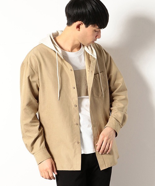 Purple&Yellow（パープルアンドイエロー）の「裏毛フード　シャツ（シャツ/ブラウス・メンズ・ホワイト/ベージュ/ピンク・LARGE/SMALL/MEDIUM）」の7枚目の写真