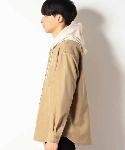 Purple&Yellow（パープルアンドイエロー）の「裏毛フード　シャツ（シャツ/ブラウス・メンズ・ホワイト/ベージュ/ピンク・LARGE/SMALL/MEDIUM）」の8枚目の写真