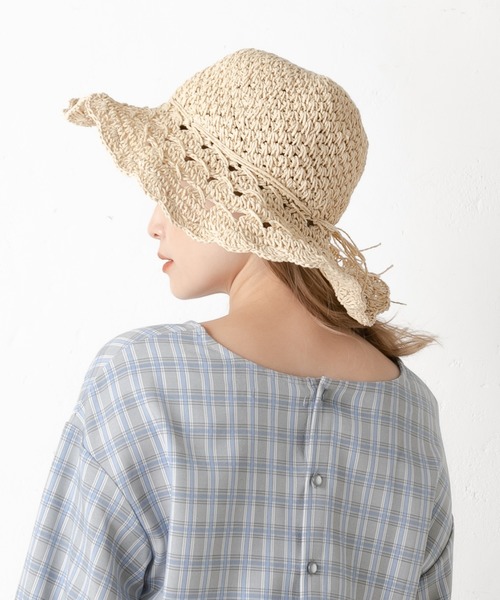one after another NICE CLAUP（ワンアフターアナザーナイスクラップ）の「雑材麦わら帽子（ハット・レディース・ベージュ/アイボリー・FREE）」の8枚目の写真