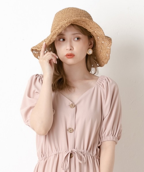 one after another NICE CLAUP（ワンアフターアナザーナイスクラップ）の「雑材麦わら帽子（ハット・レディース・ベージュ/アイボリー・FREE）」の13枚目の写真