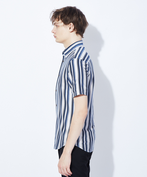 RECENCY OF MINE(リーセンシー オブ マイン)の「【Recency of Mine】シルケットストライプ 半袖シャツ(シャツ/ブラウス・メンズ・ベージュ/ダークブラウン・46/44/48)」の5枚目の写真