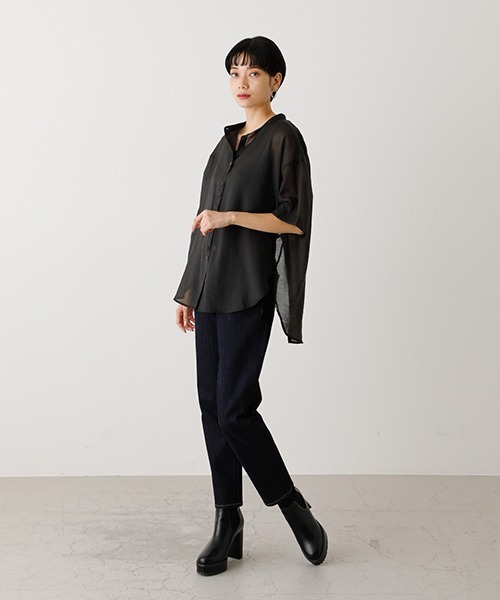 AZUL by moussy（アズールバイマウジー）の「BACK RIBBON SHEER BLOUSE/バックリボンシアーブラウス（シャツ/ブラウス・レディース・ブラック/ブラウン/カーキ・SMALL/MEDIUM）」の15枚目の写真