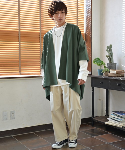 MinoriTY（マイノリティ）の「メンズリラックス着流しカーデポンチョ（カーディガン/ボレロ・メンズ・ブラウン/ブルー/ブラック/カーキ・L/M）」の9枚目の写真