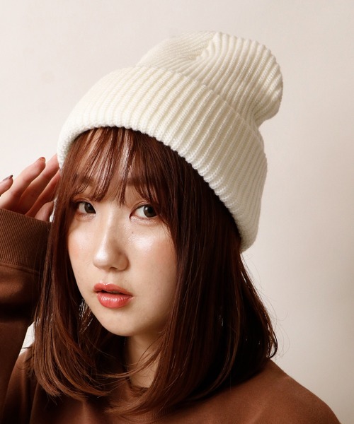 GLOBE(グローヴ)の「GLOBE ローゲージWワッチニットキャップ(ニットキャップ/ビーニー・メンズ・ホワイト/ブラック/ネイビー/チャコールグレー/アイボリー/ブルー/ワインレッド/グレー/ベージュ/マスタード/ブラウン/テラコッタ・FREE)」の2枚目の写真