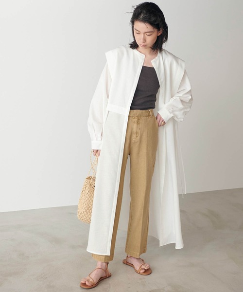 forksy.（フォルクシー）の「【forksy.】スラブジョーゼット２WAYベストレイヤード風シャツワンピース/サイドリボン（ワンピース・レディース・ブラック/ベージュ/オフホワイト/グリーン/カーキ/ブルーグレー/バーガンディー・FREE）」の11枚目の写真