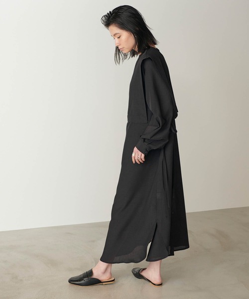 forksy.（フォルクシー）の「【forksy.】スラブジョーゼット２WAYベストレイヤード風シャツワンピース/サイドリボン（ワンピース・レディース・ブラック/ベージュ/オフホワイト/グリーン/カーキ/ブルーグレー/バーガンディー・FREE）」の20枚目の写真