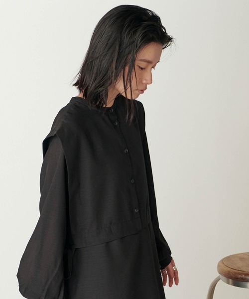 forksy.（フォルクシー）の「【forksy.】スラブジョーゼット２WAYベストレイヤード風シャツワンピース/サイドリボン（ワンピース・レディース・ブラック/ベージュ/オフホワイト/グリーン/カーキ/ブルーグレー/バーガンディー・FREE）」の19枚目の写真