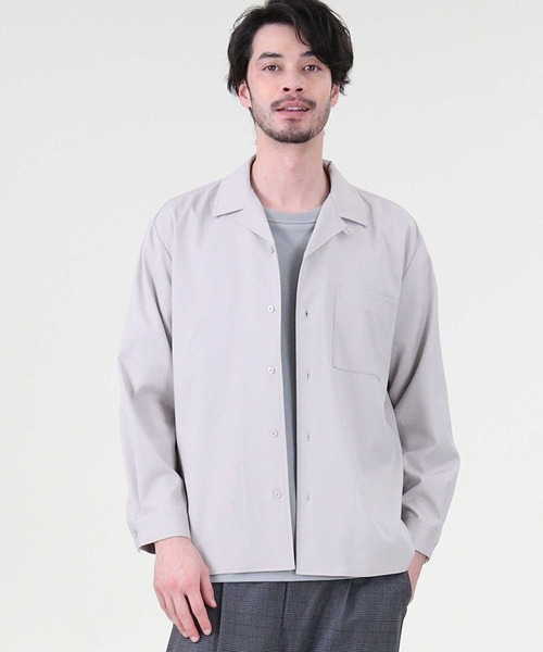 PLUS ONE（プラスワン）の「【PLUS ONE】ストレッチ長袖開襟シャツ