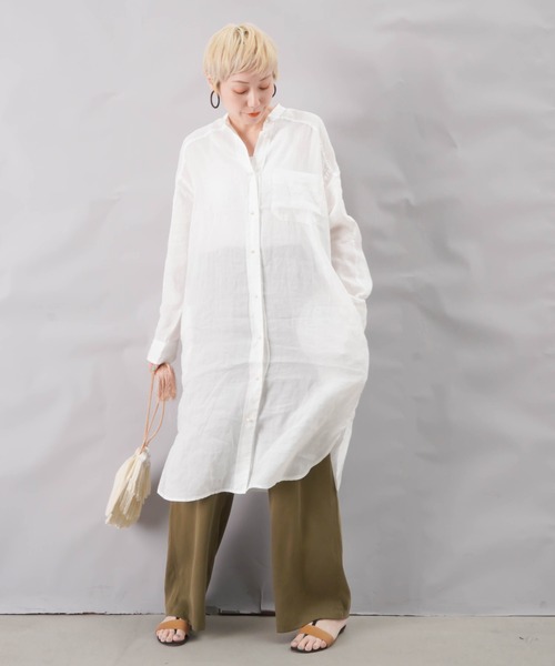 セール ブランバスク Basque Blanc Basque ブランバスク Blanc ラミーローンパールボタンワンピース シャツワンピース Blanc Basque ブランバスク のファッション