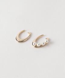 BY メタルフラット×パールモチーフ2セット イヤーカフ