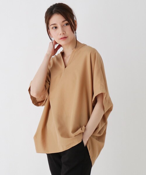 SHOO・LA・RUE（シューラルー）の「◆【S-3L】フレンチリネンドルマンスキッパー（シャツ/ブラウス・レディース・ライトブルー/オフホワイト/グレー系その他3/ブラウン系/ピンク系/マスタード/ブラック/ネイビー系2/ホワイト系/ベージュ・02/03/04/01/05）」の6枚目の写真