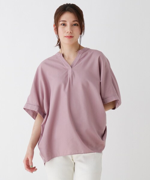 SHOO・LA・RUE（シューラルー）の「◆【S-3L】フレンチリネンドルマンスキッパー（シャツ/ブラウス・レディース・ライトブルー/オフホワイト/グレー系その他3/ブラウン系/ピンク系/マスタード/ブラック/ネイビー系2/ホワイト系/ベージュ・02/03/04/01/05）」の10枚目の写真