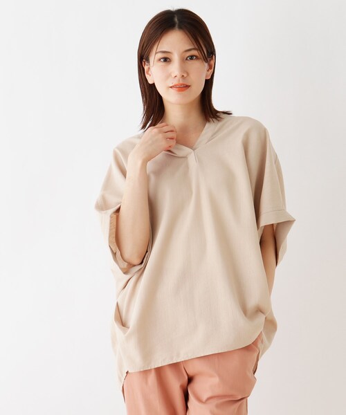 SHOO・LA・RUE（シューラルー）の「◆【S-3L】フレンチリネンドルマンスキッパー（シャツ/ブラウス・レディース・ライトブルー/オフホワイト/グレー系その他3/ブラウン系/ピンク系/マスタード/ブラック/ネイビー系2/ホワイト系/ベージュ・02/03/04/01/05）」の7枚目の写真